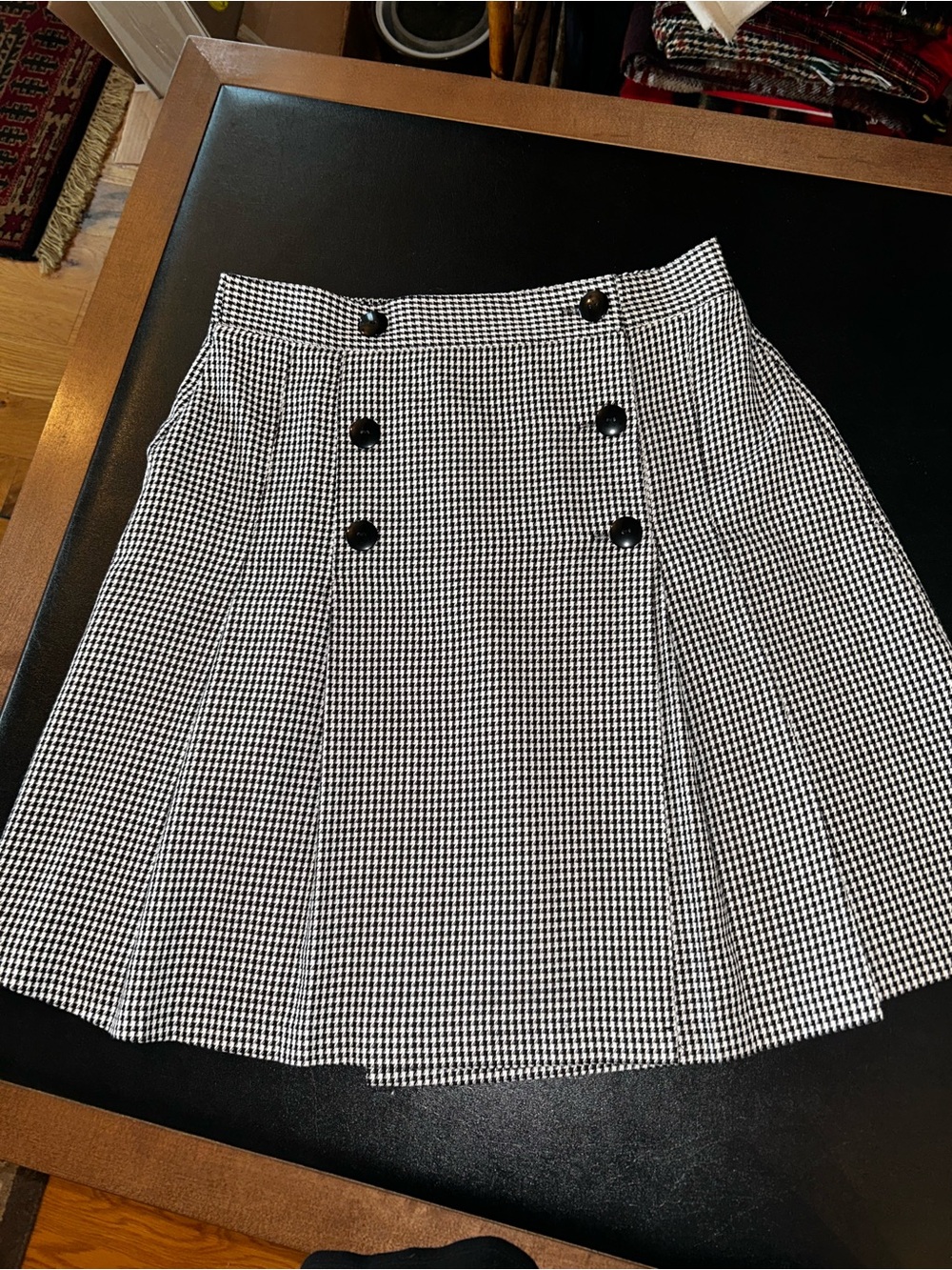 Vintage Women's Houndstooth Button-Front Skirt - Black & White